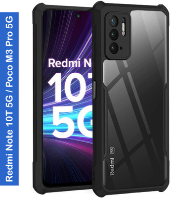 Rlab Back Cover for Redmi Note 10T 5G / Poco M3 Pro 5G Transparent/Black(Black, Camera Bump Protector, Silicon, Pack of: 1)