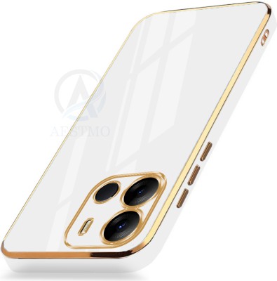 AESTMO Back Cover for Tecno Spark GO 2023 | Golden Line | Premium Soft Chrome Case | Silicon Gold Border(White, Gold, Dual Protection, Pack of: 1)