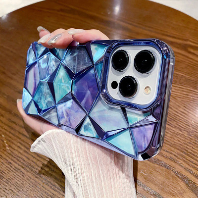 EXOTIC FLOURISH Back Cover for Apple Iphone 15 Pro Max, Diamond Cut Back Cover, Geometric Marble Design(Blue, Dual Protection, Pack of: 1)