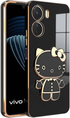 Dallao Back Cover for Vivo T2X 5G, Vivo Y16 3D Kitty with Folding Mirror Stand Slim electroplated case Soft TPU(Black, Shock Proof, Silicon, Pack of: 1)