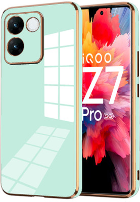 VAPRIF Back Cover for iQOO Z7 Pro 5G, Golden Line, Premium Soft Chrome Case | Silicon Gold Border(Green, Shock Proof, Silicon, Pack of: 1)