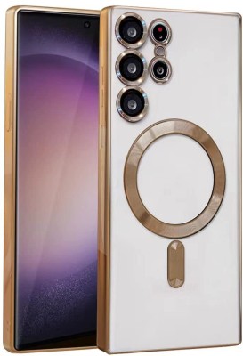 HIGAR Back Cover for Samsung Galaxy S24 Ultra, Camera Lens Protector Luxury Plating Case Soft TPU(Gold, Magnetic Case)