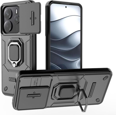 COVERLINE Back Cover for Redmi Note 14 5G Shockproof Military with Stand Sliding Camera Cover Case(Black, Rugged Armor, Pack of: 1)