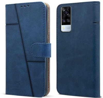 BITON Back Cover for Vivo Y75/Y55 Blue Flip Cover | PU Leather Finish | 360 Protection | Wallet & Stand(Blue, Hard Case, Pack of: 1)