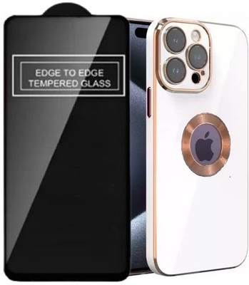A3sprime Back Cover for APPLE iPhone 15 Pro Max, with Full Coverage Tempered Glass Screen Protector(White, Camera Bump Protector, Pack of: 2)