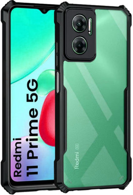 TINGTONG Back Cover for Mi Redmi 11 Prime 5G(Black, Transparent, Shock Proof, Pack of: 1)