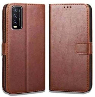 CASETREE Flip Cover for Vivo Y20, Y20i, Y12s, Y20A, Y20g, V2029, 2033, V2027 leather cover(Brown, Grip Case, Pack of: 1)