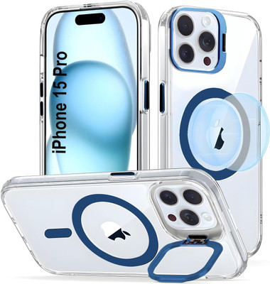 AIBEX Back Cover for Apple iPhone 15 Pro | Transparent Slim Case with Built-in Camera Stand |MagSafe Compatible(Blue, Magsafe, Pack of: 1)