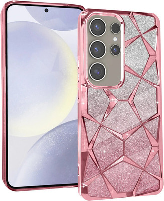 casohitech Back Cover for Samsung Galaxy S25 Ultra 5G, Samsung S25 Ultra 5G, Geometric 3D Cube, Diamond Bling Shiny(Pink, Transparent, Camera Bump Protector, Pack of: 1)