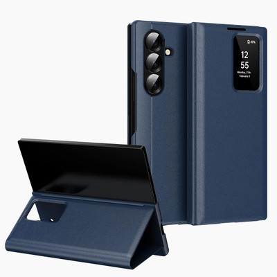 AEETZ Back Cover for Samsung Galaxy Z Fold 7 Smart-View Wallet Flip Case, Built-in Card Holder(Blue, Shock Proof, Pack of: 1)