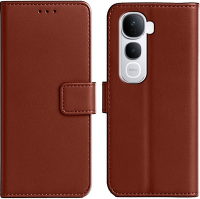 Ascensify Back Cover for Vivo Y400 Pro 5G Premium PU Leather Flip Cover with Card Slots & Stand Feature(Brown, Dual Protection, Pack of: 1)