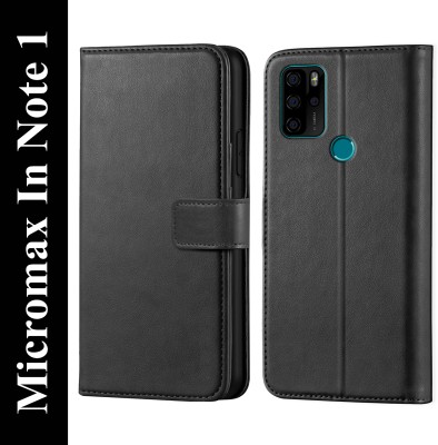 Innovex Back Cover for Micromax In Note 1 - Inbuilt Stand & Card Pockets | Hand Stitched | Wallet Flip Case(Black, Pack of: 1)