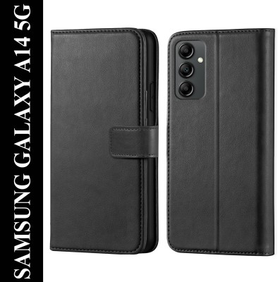 Innovex Back Cover for Samsung Galaxy A14 5G - Inbuilt Stand & Card Pockets | Hand Stitched | Wallet Flip Case(Black, Pack of: 1)