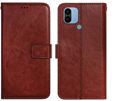Loopee Back Cover for Poco C50, Mi Redmi A1 PLUS Premium Leather Finish, with Card Pockets, Wallet Stand(Brown, Shock Proof, Pack of: 1)
