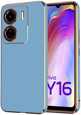 VAPRIF Back Cover for vivo Y16, Golden Line, Premium Soft Chrome Case | Silicon Gold Border(Blue, Shock Proof, Silicon, Pack of: 1)
