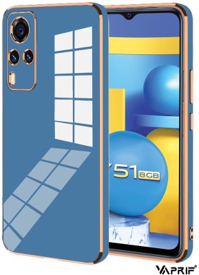 VAPRIF Back Cover for Vivo Y51, Y51A, Y31, Y53s, Golden Line, Premium Soft Chrome Case | Silicon Gold Border(Blue, Shock Proof, Silicon, Pack of: 1)