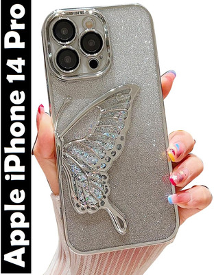 VAPRIF Back Cover for Apple iPhone 14 Pro, Stylish 3D Butterfly with Shimmering Glitter With All-Round Protection(Silver, Electroplated, Pack of: 1)
