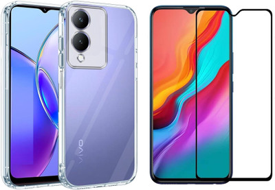 Omix Back Cover for Vivo Y17s(Transparent silicon cover & Tempered Glass(Transparent, Shock Proof, Pack of: 2)