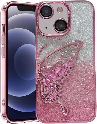AMEYAA Back Cover for Apple iPhone 15 Butterfly Plating Cute Pattern Glitter Bling,Electroplate Luxury for Girls(Pink, Shock Proof, Silicon, Pack of: 1)