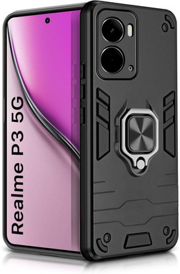 AIBEX Back Cover for Realme P3 5G| 360° Rotating Stand | Shockproof Military-Grade Protection(Black, Rugged Armor, Pack of: 1)