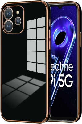 VAPRIF Back Cover for Realme 9i 5G, Golden Line, Premium Soft Chrome Case | Silicon Gold Border(Black, Shock Proof, Silicon, Pack of: 1)