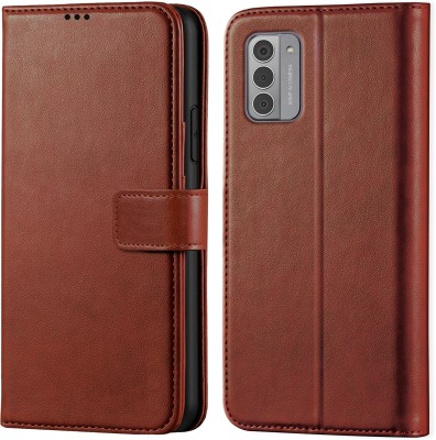 Kreatick Back Cover for Nokia G42 5G - Inbuilt Stand & Card Pockets | Hand Stitched | Wallet Flip Case(Brown, Camera Bump Protector, Pack of: 1)