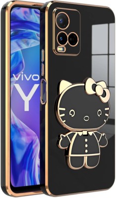 Dallao Back Cover for Vivo Y33S, Vivo Y21s, Vivo Y21A, Vivo Y21 2021 3D Kitty with Folding Mirror Stand Slim(Black, Shock Proof, Silicon, Pack of: 1)