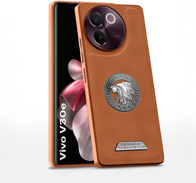 Vaku Luxos Back Cover for Vivo V30e 5G, Regal Shield Metal Lion Engraved Leather Protective Phone Case(Brown, Shock Proof, Pack of: 1)