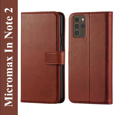 Innovex Back Cover for Micromax In Note 2 - Inbuilt Stand & Card Pockets | Hand Stitched | Wallet Flip Case(Brown, Pack of: 1)
