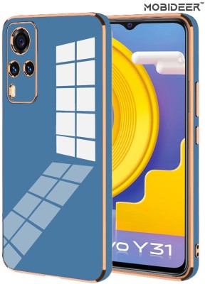 MOBIDEER Back Cover for Vivo Y31, Golden Line Premium Soft Chrome Case |Silicon Gold Border(Blue, Shock Proof, Silicon, Pack of: 1)