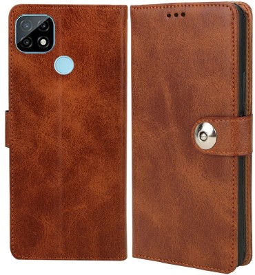 CaseDeal Back Cover for Oppo A15, Model CPH2185 Inside Pockets with Leather Finish & Inbuilt Stand(Brown, Shock Proof, Pack of: 1)