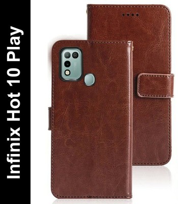 TINGTONG Flip Cover for Infinix Hot 10 Play(Brown, Grip Case, Pack of: 1)