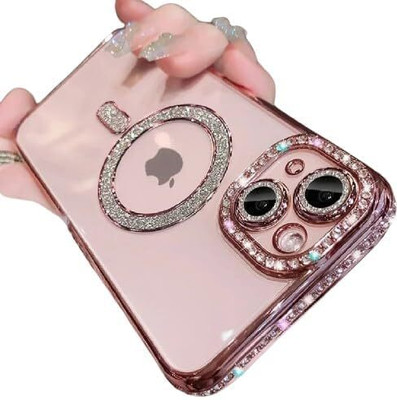 EXOTIC FLOURISH Back Cover for Apple Iphone 15, Full Camera Protection Rhinestone Luxury Plating Bling(Pink, Dual Protection, Pack of: 1)