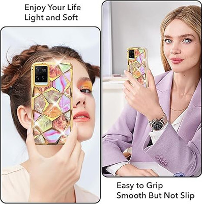Doyen Creations Back Cover for Vivo Y33s Diamond Glitter Sparkle and Detachable Print Case(Gold, Electroplated, Silicon)