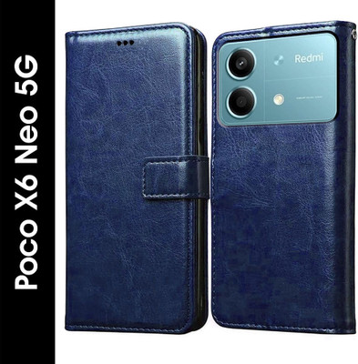 Casotec Back Cover for Poco X6 Neo 5G, Flip Cover(Blue, Pack of: 1)