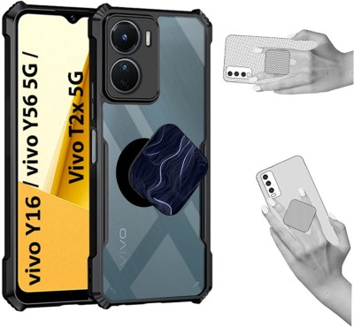 iCopertina Back Cover for vivo Y16S, Vivo Y56 5G, Vivo T2x 5G(Transparent, Black, Pack of: 2)