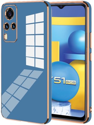 MOBIDEER Back Cover for Vivo Y51/Y51A/Y31/Y53s, Golden Line Premium Soft Chrome Case |Silicon Gold Border(Blue, Shock Proof, Silicon, Pack of: 1)