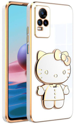 Dallao Back Cover for Vivo Y73, Vivo V21E 4G 3D Kitty with Folding Mirror Stand Slim electroplated case Soft TPU(White, Shock Proof, Silicon, Pack of: 1)
