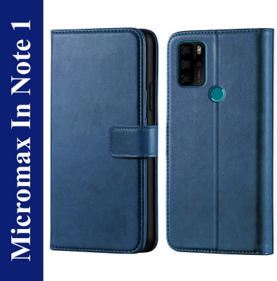 Kreatick Back Cover for Micromax In Note 1 - Inbuilt Stand & Card Pockets | Hand Stitched | Wallet Flip Case(Blue, Dual Protection, Pack of: 1)