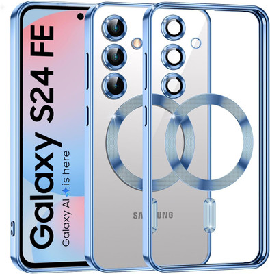 VONZEE Back Cover for Samsung Galaxy S24FE Magnetic Built-in Camera Lens Protector, Electroplated Clear Case(Blue, Transparent, Magnetic Case, Silicon, Pack of: 1)