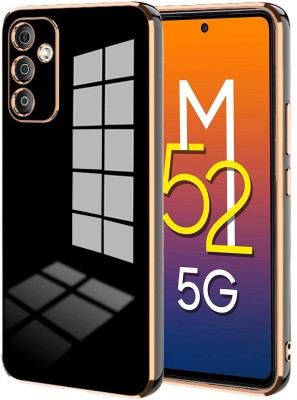 MOBIDEER Back Cover for Samsung Galaxy M52 5G, Golden Line Premium Soft Chrome Case |Silicon Gold Border(Black, Shock Proof, Silicon, Pack of: 1)