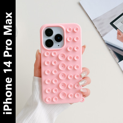 AKRIA Back Cover for iPhone 14 Pro Max, Cute Creative Suction Cup Case With Holder Cover For iPhone 14 Pro Max(Pink, Flexible, Silicon, Pack of: 1)