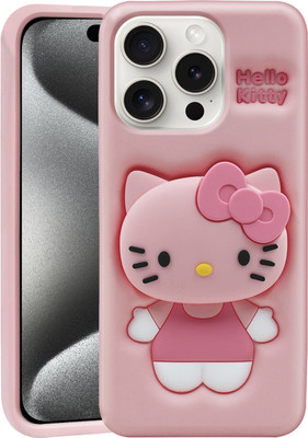Asgeot Back Cover for Apple Iphone 15 Pro Cute Hello Kitty Soft Case with Kitty Face Holder for Girls (Pink)(Pink, Cases with Holder, Pack of: 1)