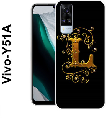 MOBIFLY Back Cover for Vivo Y51A, L, Golden, Aphabet, New, Design, 119(Black, Flexible, Pack of: 1)