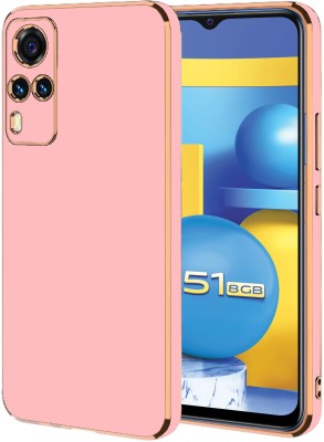 VAPRIF Back Cover for Vivo Y51, Y51A, Y53s, Y31, Golden, Line Premium Soft Chrome Case | Silicon Gold Border(Pink, Shock Proof, Silicon, Pack of: 1)