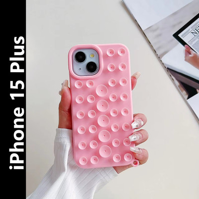 AKRIA Back Cover for iPhone 15 Plus, Cute Creative Suction Cup Case With Device Holder Cover For iPhone 15 Plus(Pink, Flexible, Silicon, Pack of: 1)
