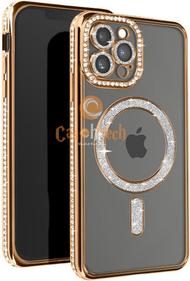 casohitech Back Cover for Apple iPhone 12 Pro, iPhone 12 Pro, Bling Rhineston, Sparkle Diamond, Camera Lens, Logo View(Gold, Magsafe, Pack of: 1)