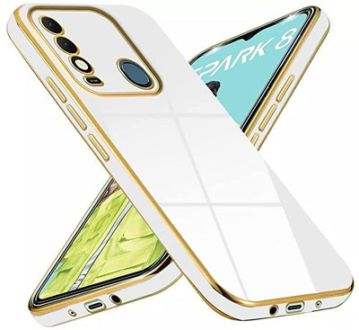 COVERHUB Back Cover for Tecno Spark 8 Back Cover | 6d chrome Gold | Raised Edges | Super Soft-Touch(White, Matte Finish, Silicon, Pack of: 1)