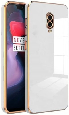 Mobilive Back Cover for Oneplus 6T Electroplating Chrome Case With Golden Edge(White, Shock Proof, Pack of: 1)