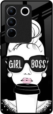 QRIOH Glass Back Cover for Vivo V27 5G(Multicolor, Grip Case, Pack of: 1)